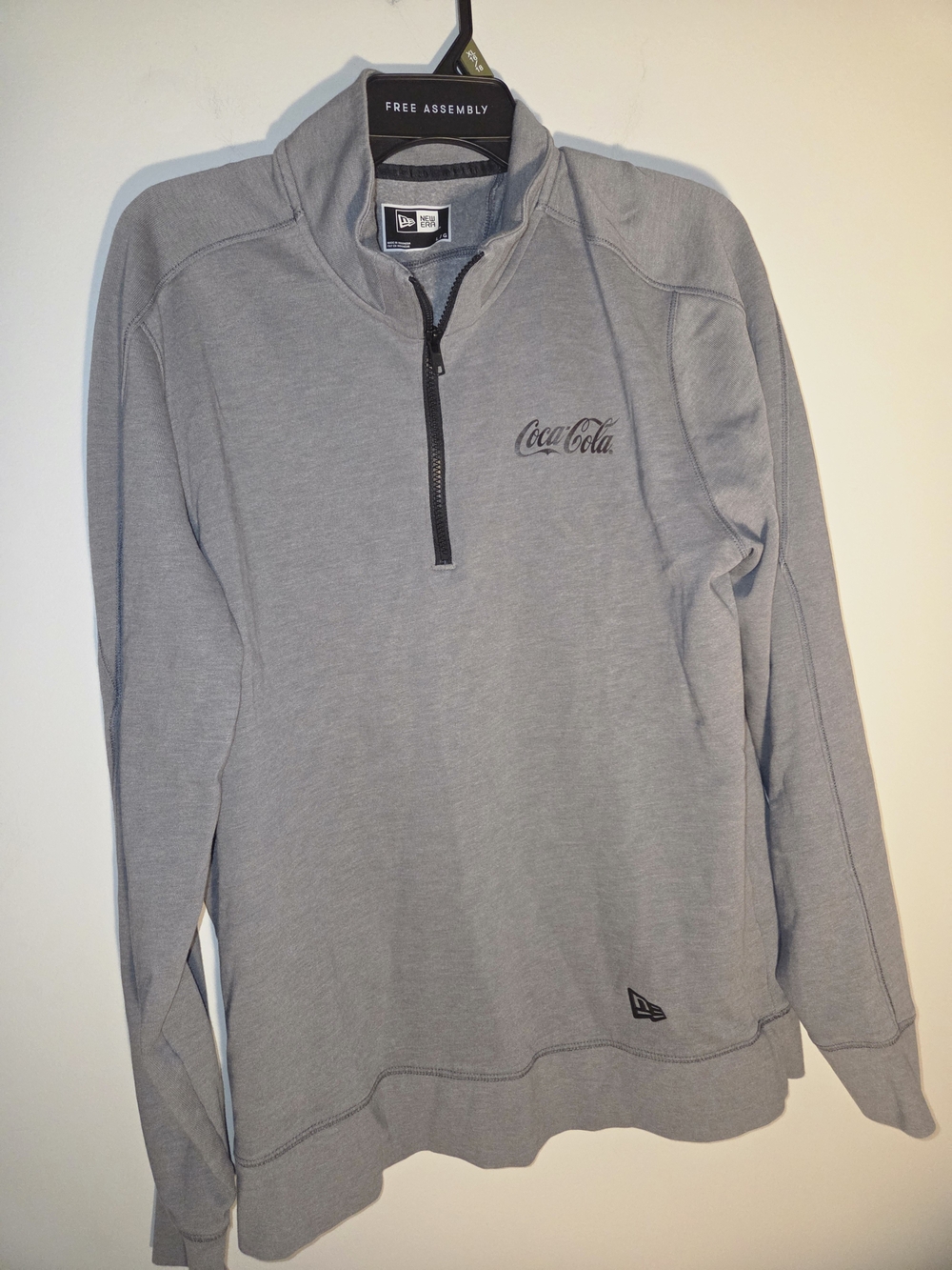 New Era Coca-Cola Embroidered Quarter Zip Pullover Sweatshirt Heather Gray .